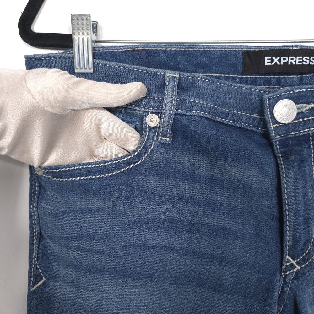 EXPRESS New Bell Flare Low Rise‎ Jeans Stretch Blue Women Size 12 R Bootcut - Picture 10 of 15